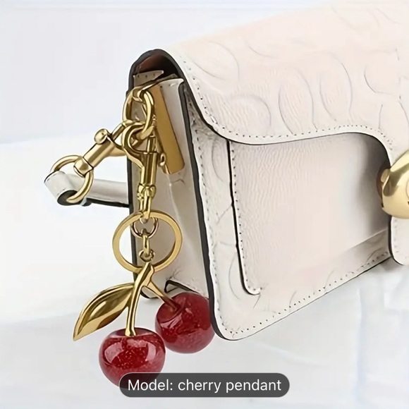 Cherry Keychain Charm - Resin 🍒 with Gold-Tone Metal Clip for Handbag and Purse - Picture 3 of 9